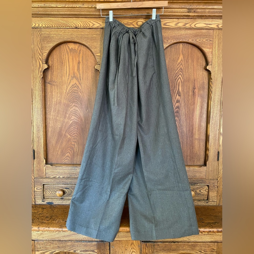 Eskandar pants trousers 1 S M cashmere silk taupe drawstring high waist wide leg